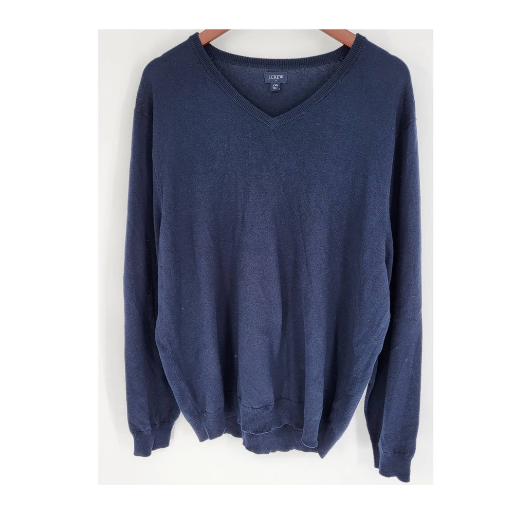 J.Crew Factory Navy V-Neck Cotton Poly Merino Wool Blend Sweater Men's XXL